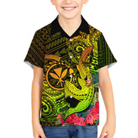 Hawaii Family Matching Off Shoulder Maxi Dress and Hawaiian Shirt Kanaka Map With Polynesian Shark Tattoo Reggae Unique - Wonder Print Shop