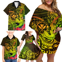 Hawaii Family Matching Off Shoulder Short Dress and Hawaiian Shirt Kanaka Map With Polynesian Shark Tattoo Reggae Unique - Wonder Print Shop