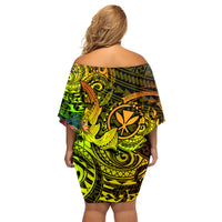 Hawaii Family Matching Off Shoulder Short Dress and Hawaiian Shirt Kanaka Map With Polynesian Shark Tattoo Reggae Unique - Wonder Print Shop
