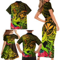Hawaii Family Matching Short Sleeve Bodycon Dress and Hawaiian Shirt Kanaka Map With Polynesian Shark Tattoo Reggae Unique - Wonder Print Shop