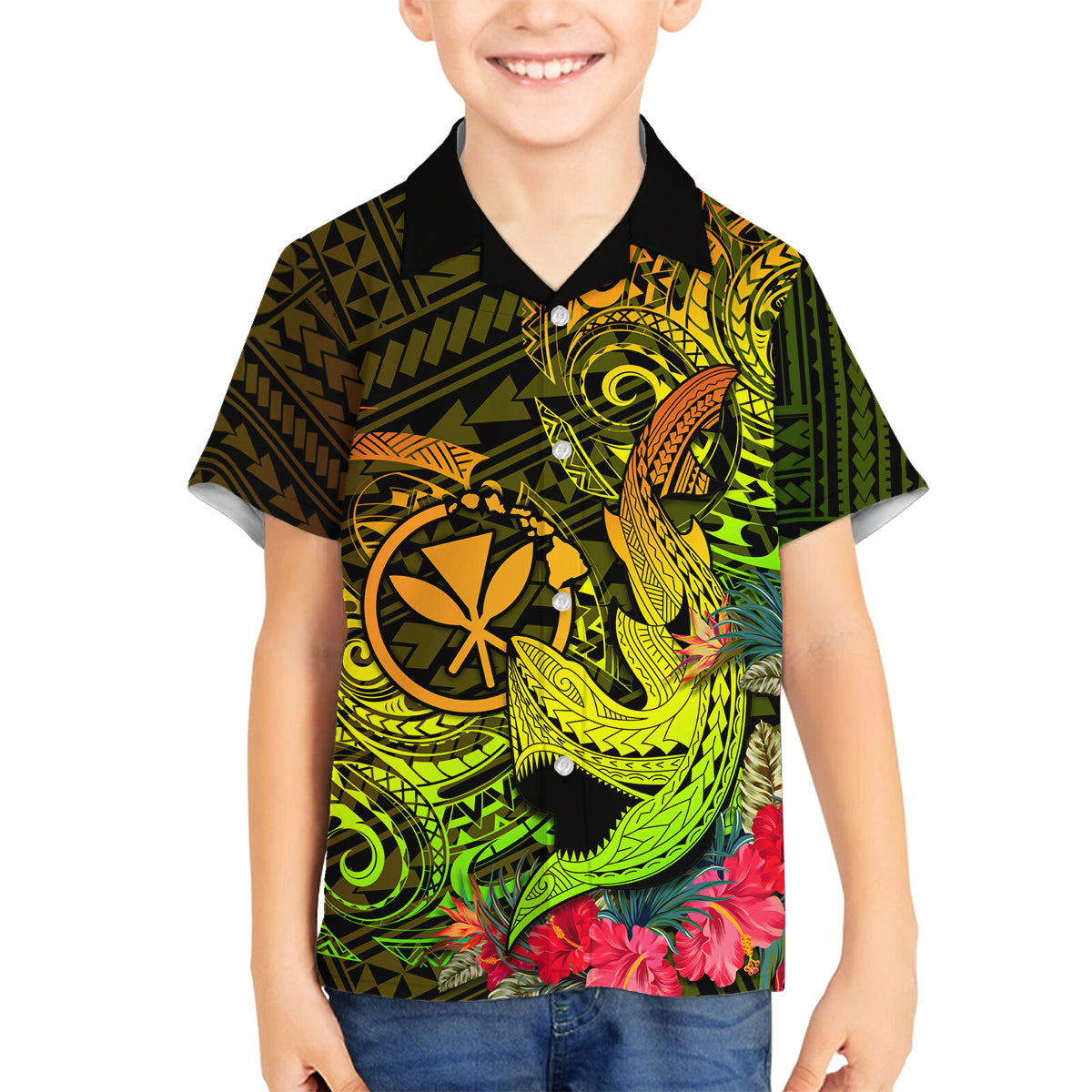 Hawaii Family Matching Tank Maxi Dress and Hawaiian Shirt Kanaka Map With Polynesian Shark Tattoo Reggae Unique - Wonder Print Shop