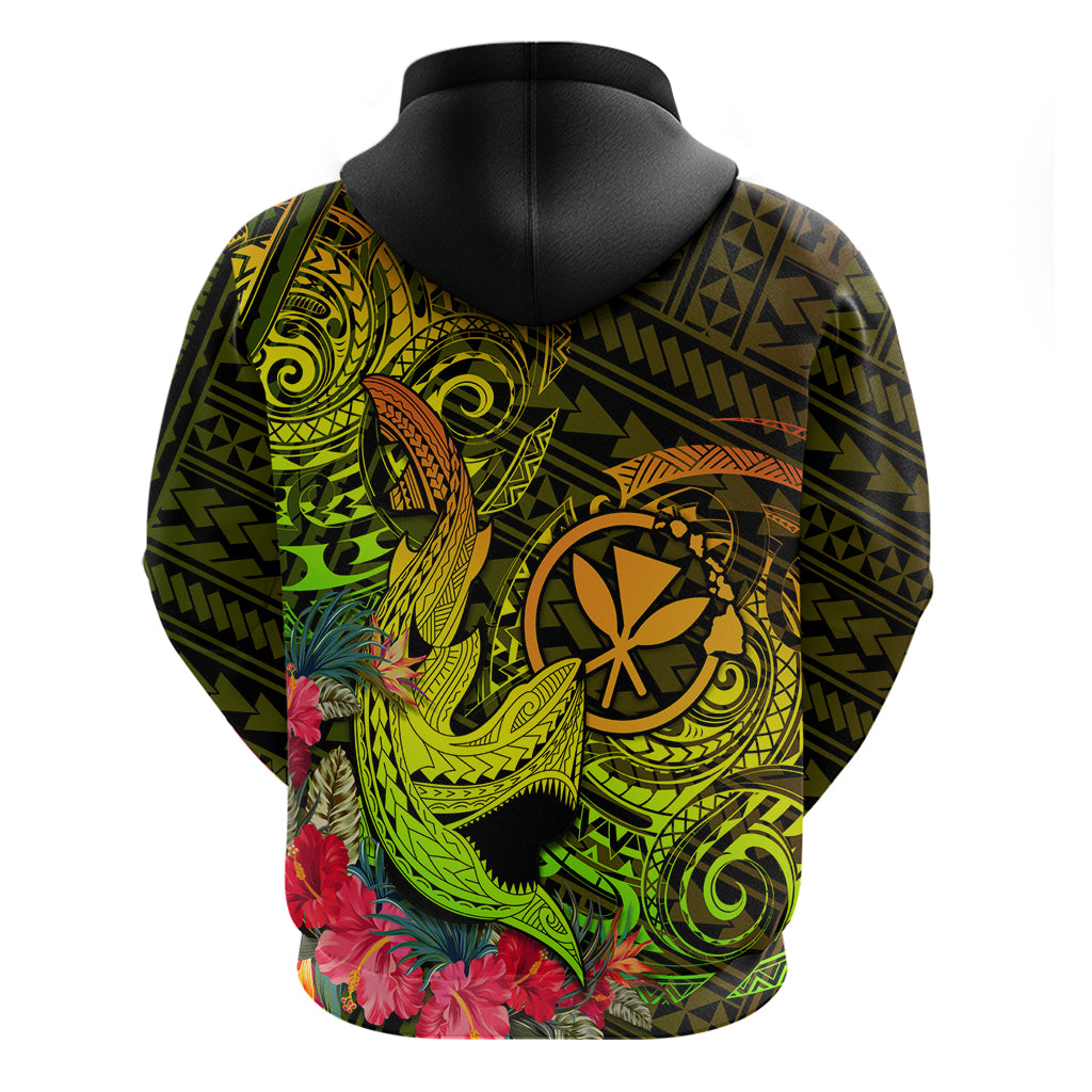 Hawaii Hoodie Kanaka Map With Polynesian Shark Tattoo Reggae Unique - Wonder Print Shop