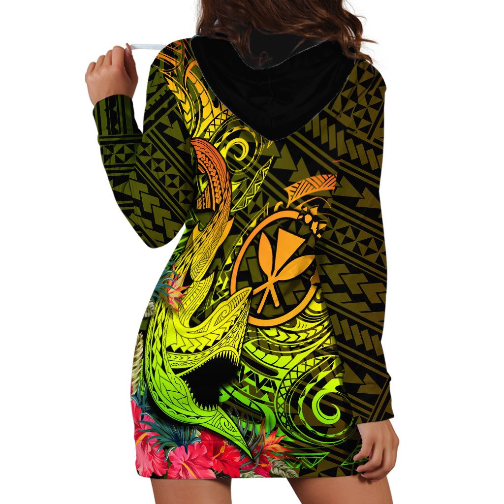 Hawaii Hoodie Dress Kanaka Map With Polynesian Shark Tattoo Reggae Unique - Wonder Print Shop