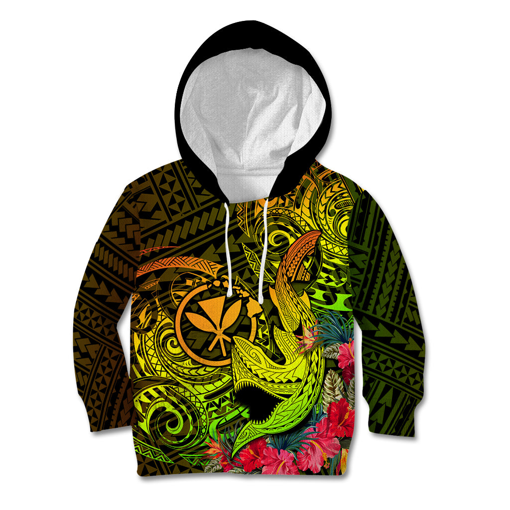 Hawaii Kid Hoodie Kanaka Map With Polynesian Shark Tattoo Reggae Unique - Wonder Print Shop