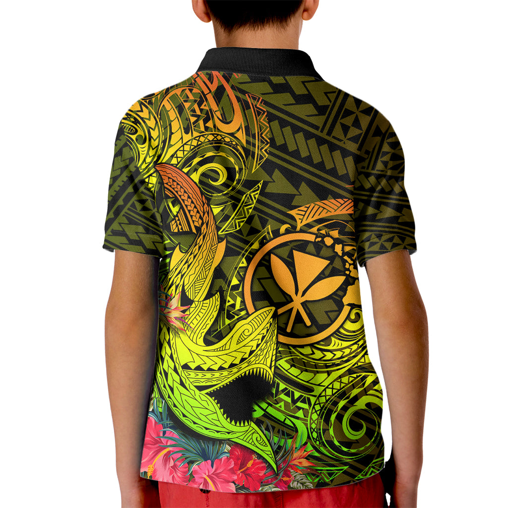 Hawaii Kid Polo Shirt Kanaka Map With Polynesian Shark Tattoo Reggae Unique - Wonder Print Shop
