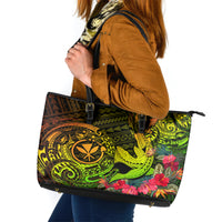 Hawaii Leather Tote Bag Kanaka Map With Polynesian Shark Tattoo Reggae Unique - Wonder Print Shop