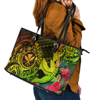 Hawaii Leather Tote Bag Kanaka Map With Polynesian Shark Tattoo Reggae Unique - Wonder Print Shop