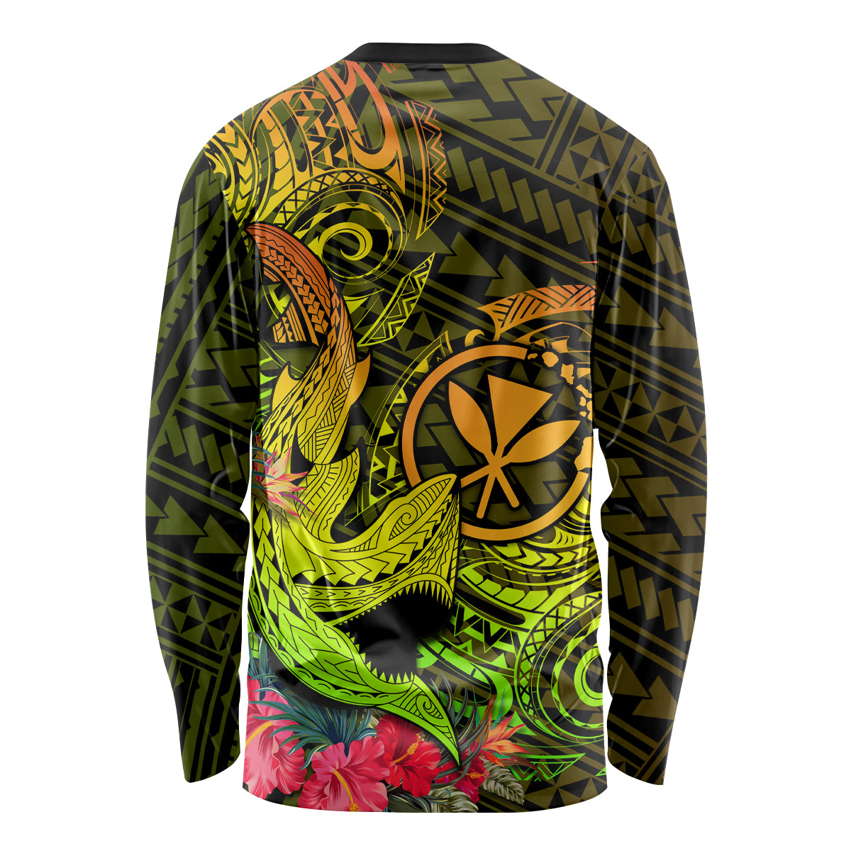 Hawaii Long Sleeve Shirt Kanaka Map With Polynesian Shark Tattoo Reggae Unique - Wonder Print Shop