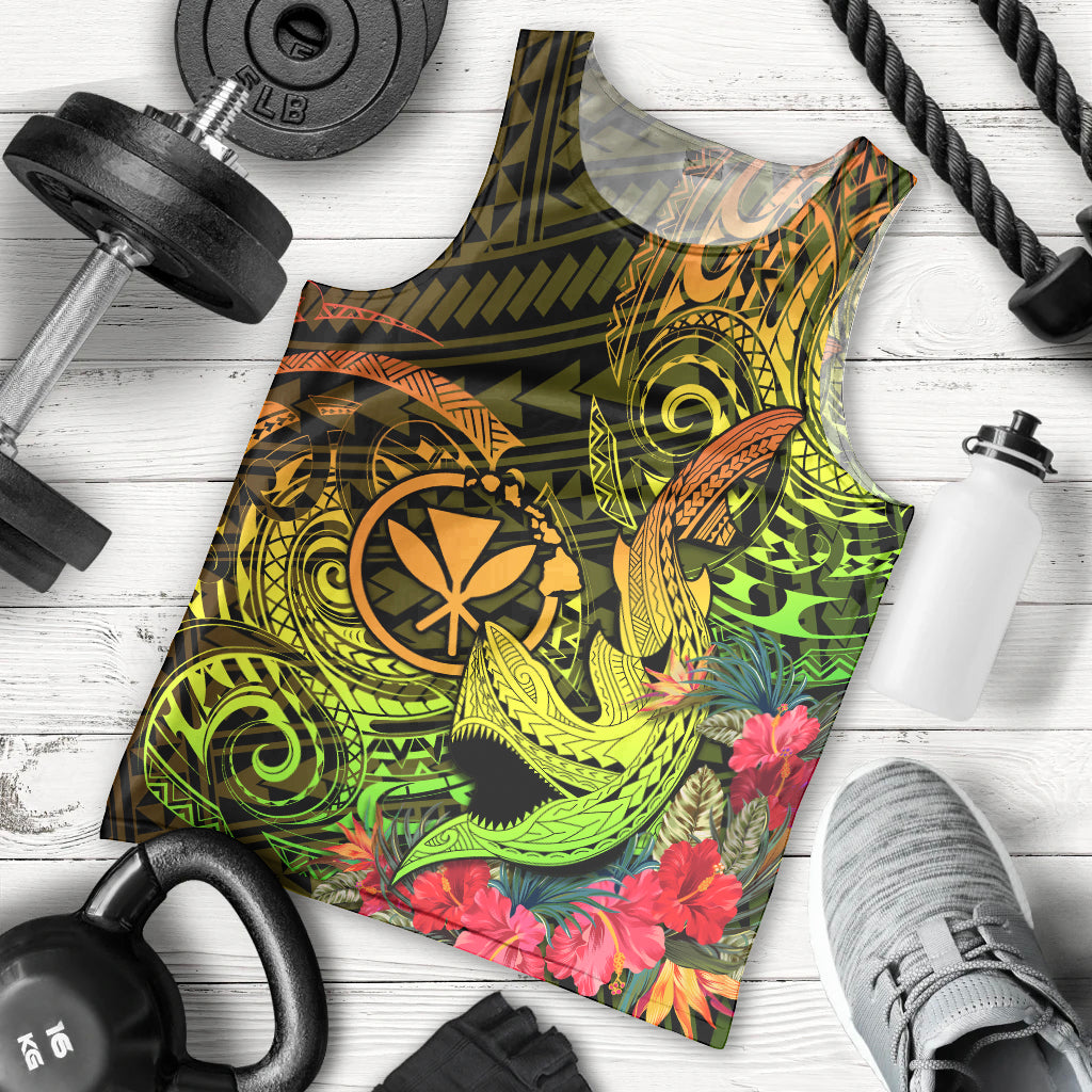 Hawaii Men Tank Top Kanaka Map With Polynesian Shark Tattoo Reggae Unique - Wonder Print Shop