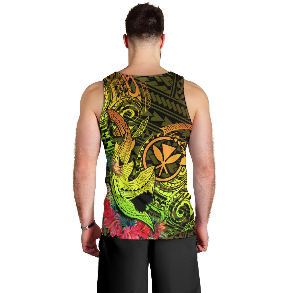 Hawaii Men Tank Top Kanaka Map With Polynesian Shark Tattoo Reggae Unique - Wonder Print Shop