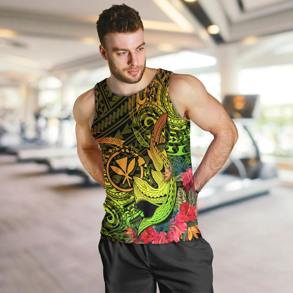 Hawaii Men Tank Top Kanaka Map With Polynesian Shark Tattoo Reggae Unique - Wonder Print Shop
