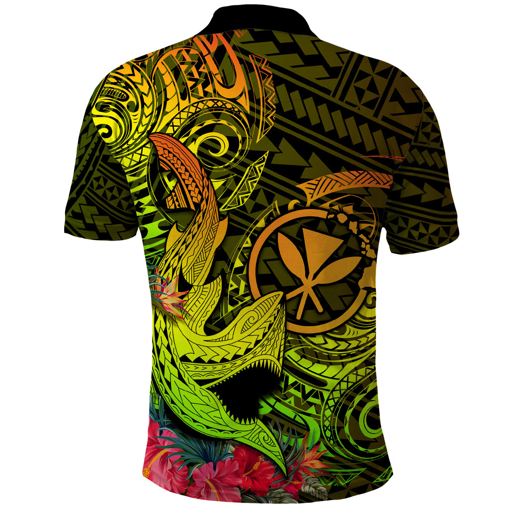 Hawaii Polo Shirt Kanaka Map With Polynesian Shark Tattoo Reggae Unique - Wonder Print Shop