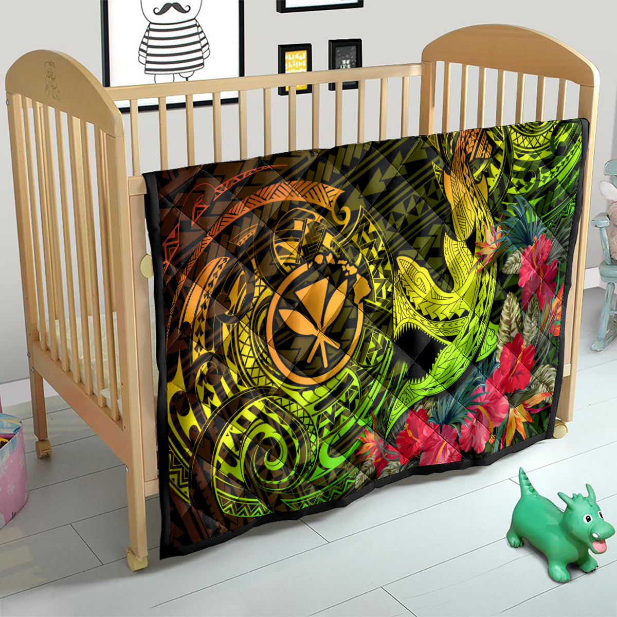 Hawaii Quilt Kanaka Map With Polynesian Shark Tattoo Reggae Unique - Wonder Print Shop