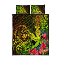 Hawaii Quilt Bed Set Kanaka Map With Polynesian Shark Tattoo Reggae Unique - Wonder Print Shop