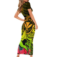 Hawaii Short Sleeve Bodycon Dress Kanaka Map With Polynesian Shark Tattoo Reggae Unique - Wonder Print Shop