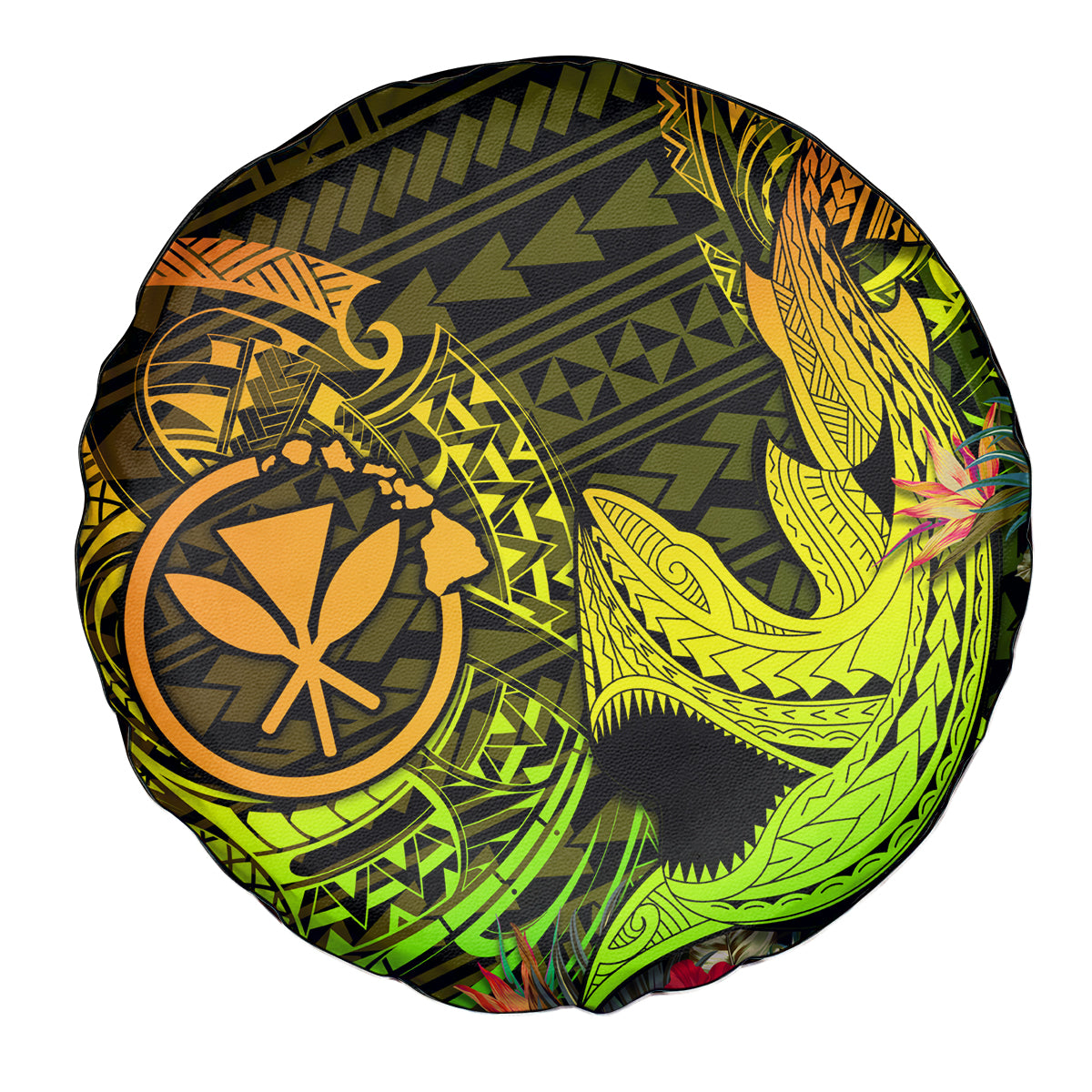 Hawaii Spare Tire Cover Kanaka Map With Polynesian Shark Tattoo Reggae Unique - Wonder Print Shop