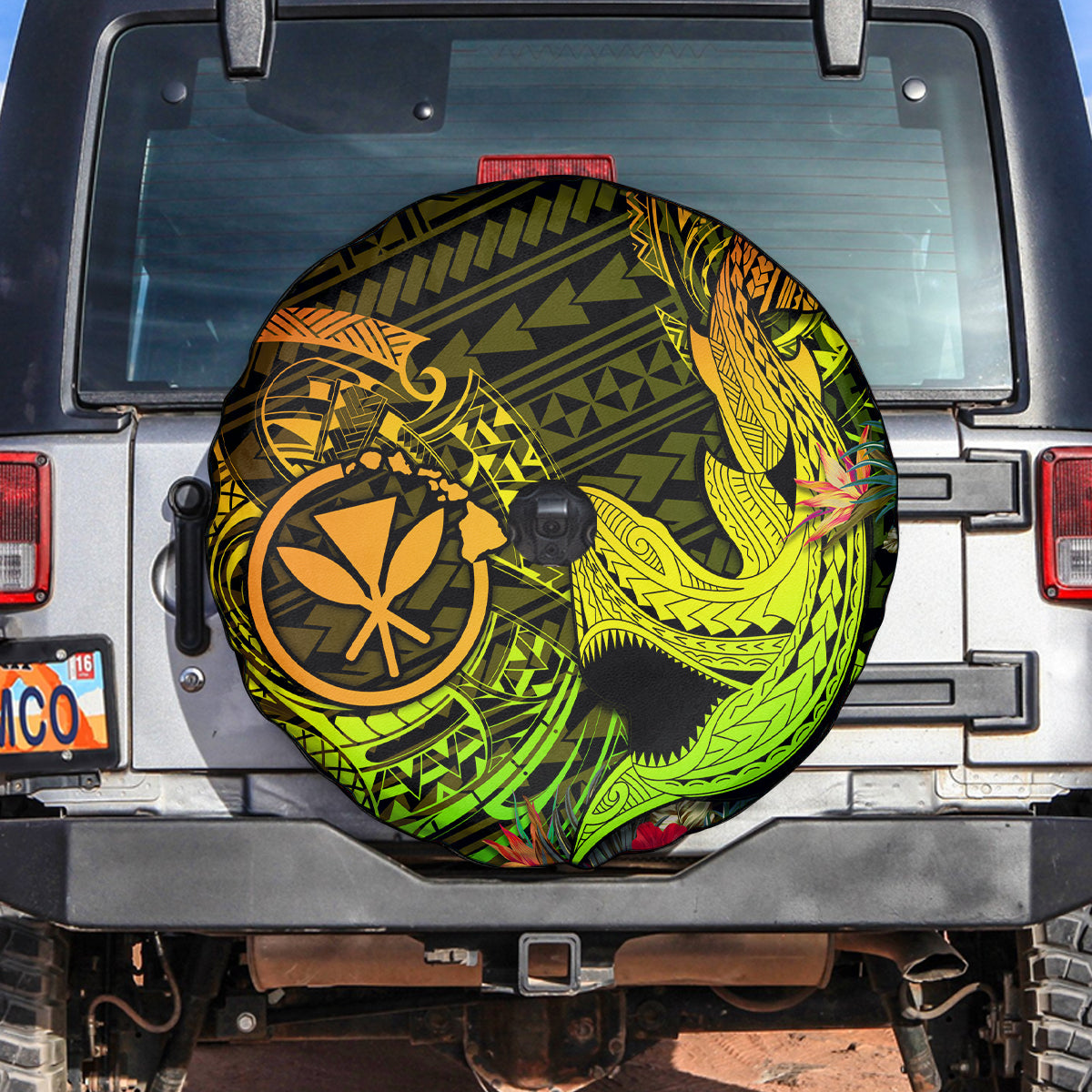 Hawaii Spare Tire Cover Kanaka Map With Polynesian Shark Tattoo Reggae Unique - Wonder Print Shop