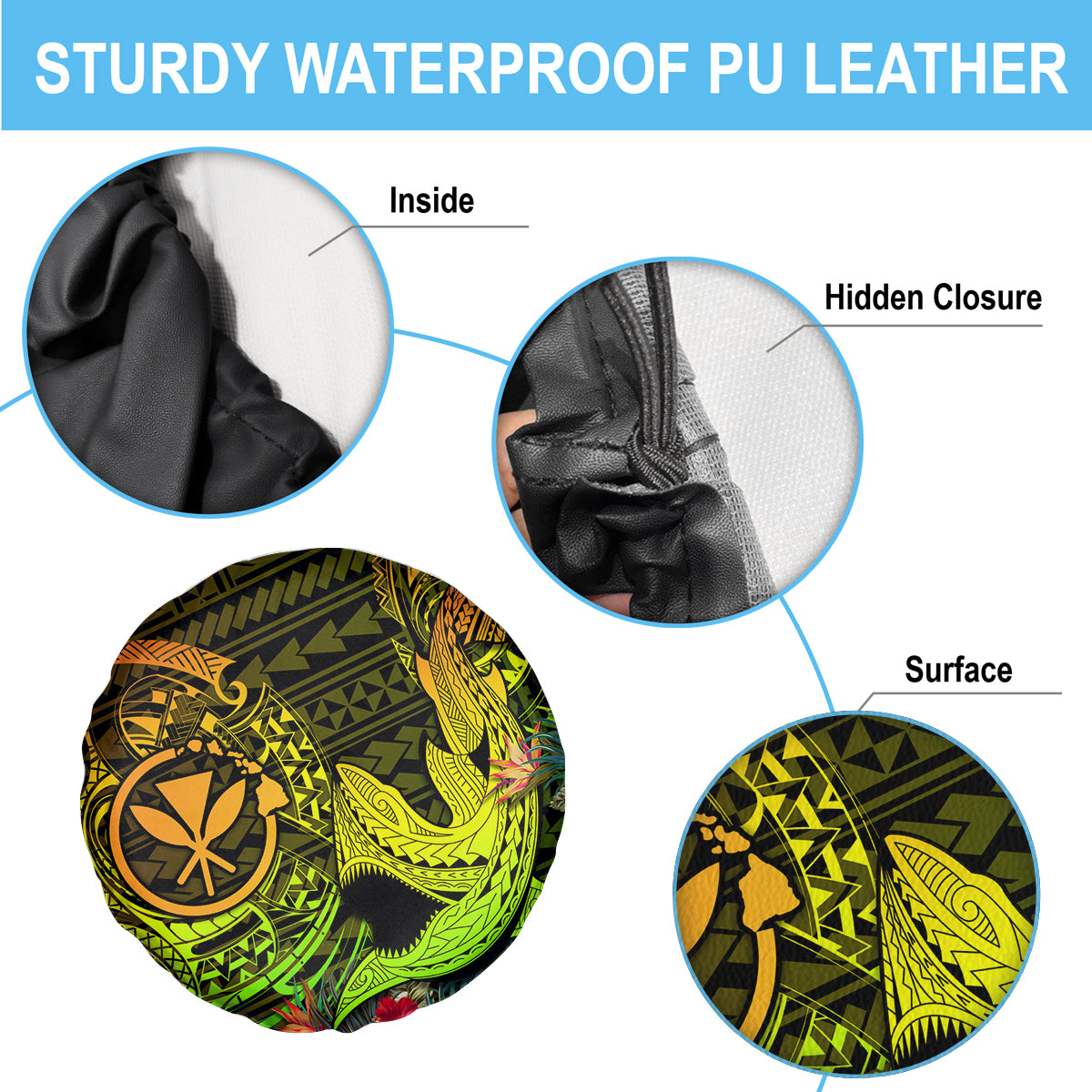 Hawaii Spare Tire Cover Kanaka Map With Polynesian Shark Tattoo Reggae Unique - Wonder Print Shop