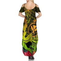 Hawaii Summer Maxi Dress Kanaka Map With Polynesian Shark Tattoo Reggae Unique - Wonder Print Shop