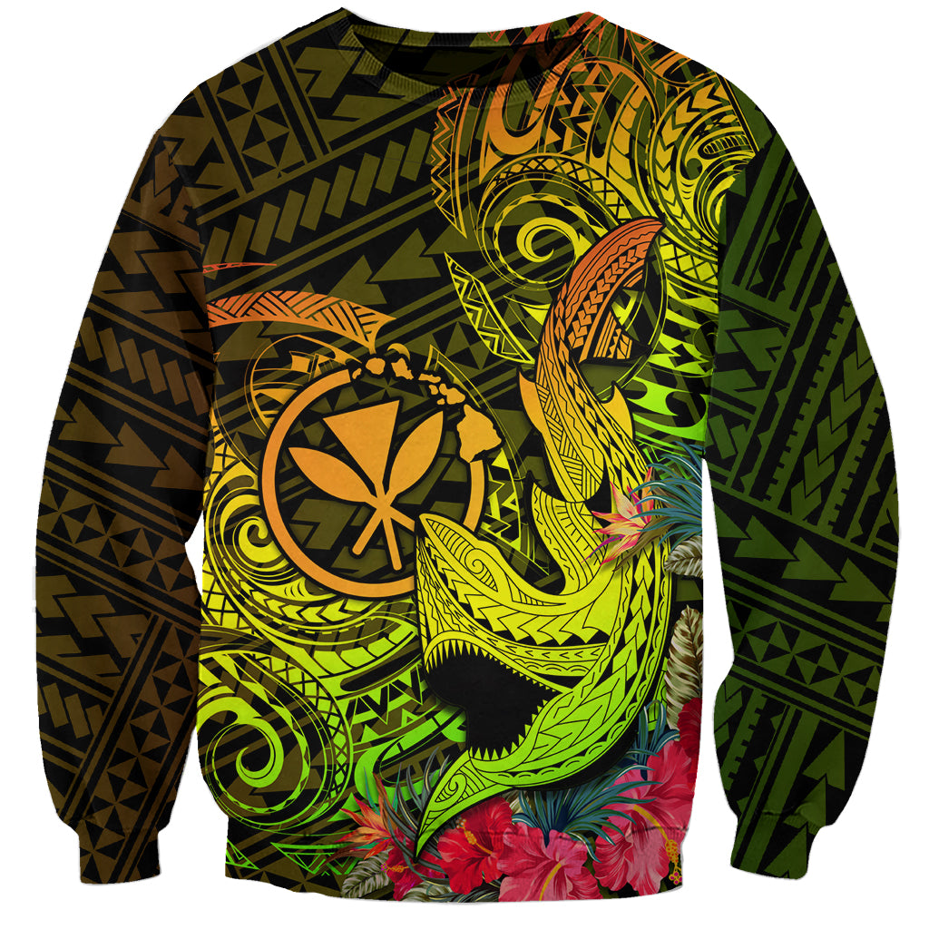 Hawaii Sweatshirt Kanaka Map With Polynesian Shark Tattoo Reggae Unique - Wonder Print Shop