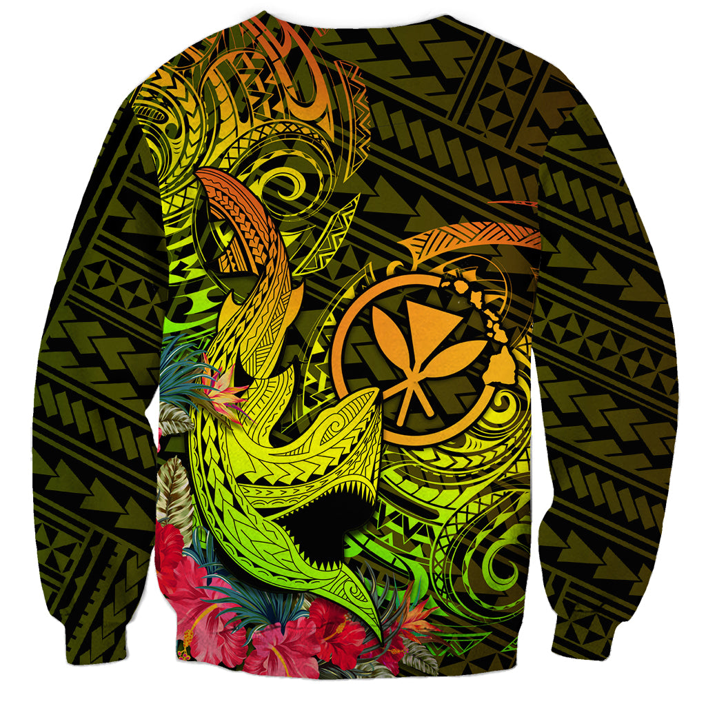 Hawaii Sweatshirt Kanaka Map With Polynesian Shark Tattoo Reggae Unique - Wonder Print Shop