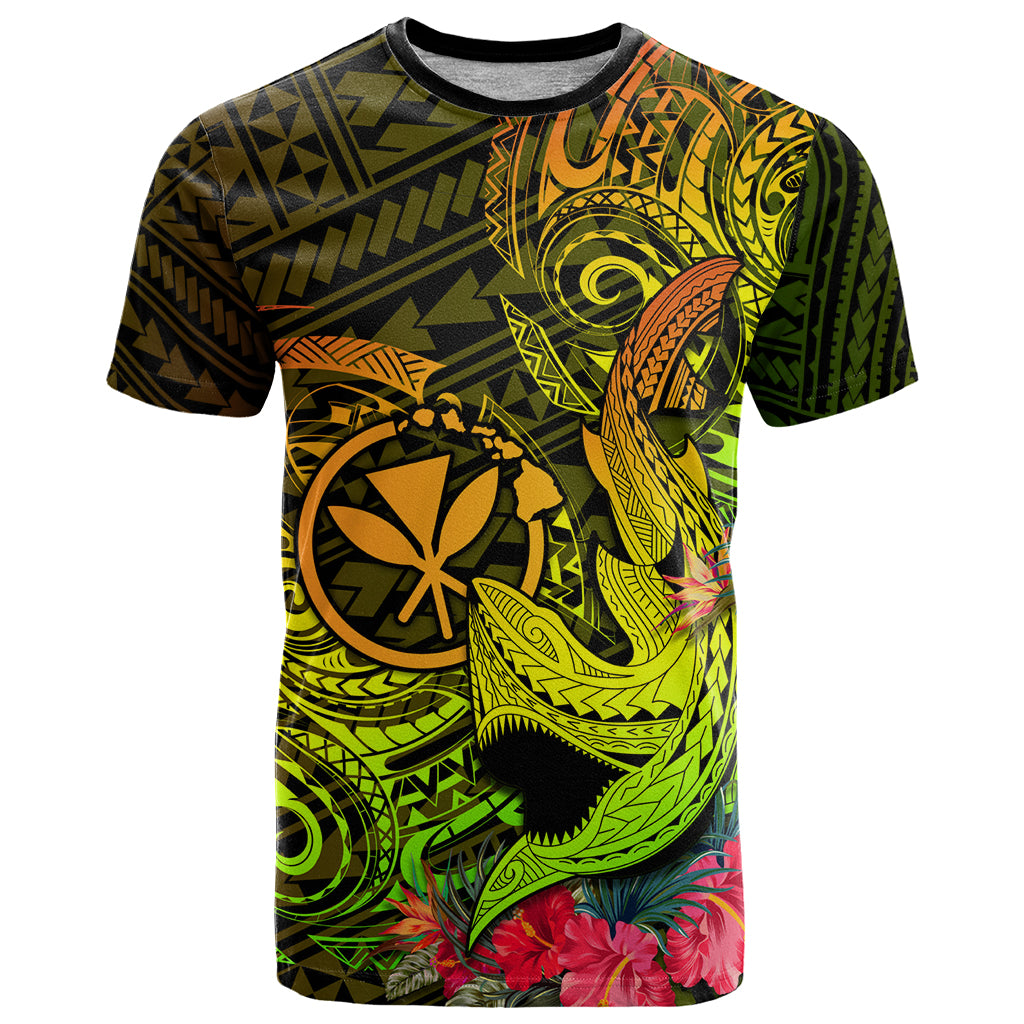 Hawaii T Shirt Kanaka Map With Polynesian Shark Tattoo Reggae Unique - Wonder Print Shop