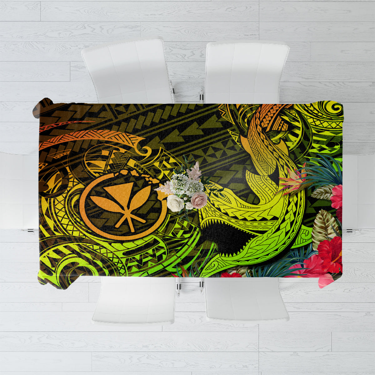 Hawaii Tablecloth Kanaka Map With Polynesian Shark Tattoo Reggae Unique - Wonder Print Shop