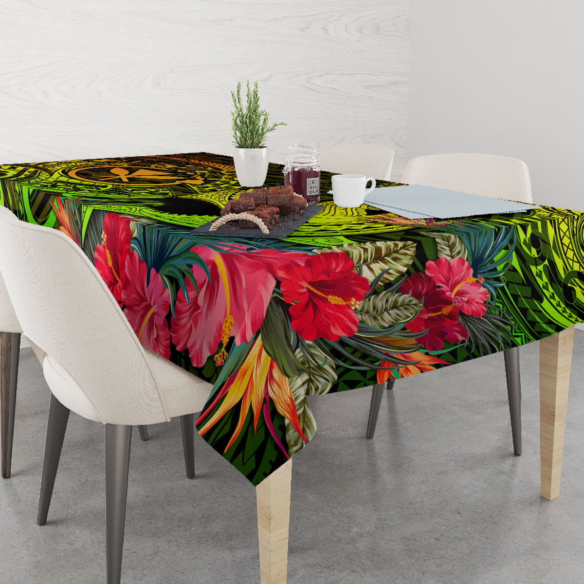 Hawaii Tablecloth Kanaka Map With Polynesian Shark Tattoo Reggae Unique - Wonder Print Shop