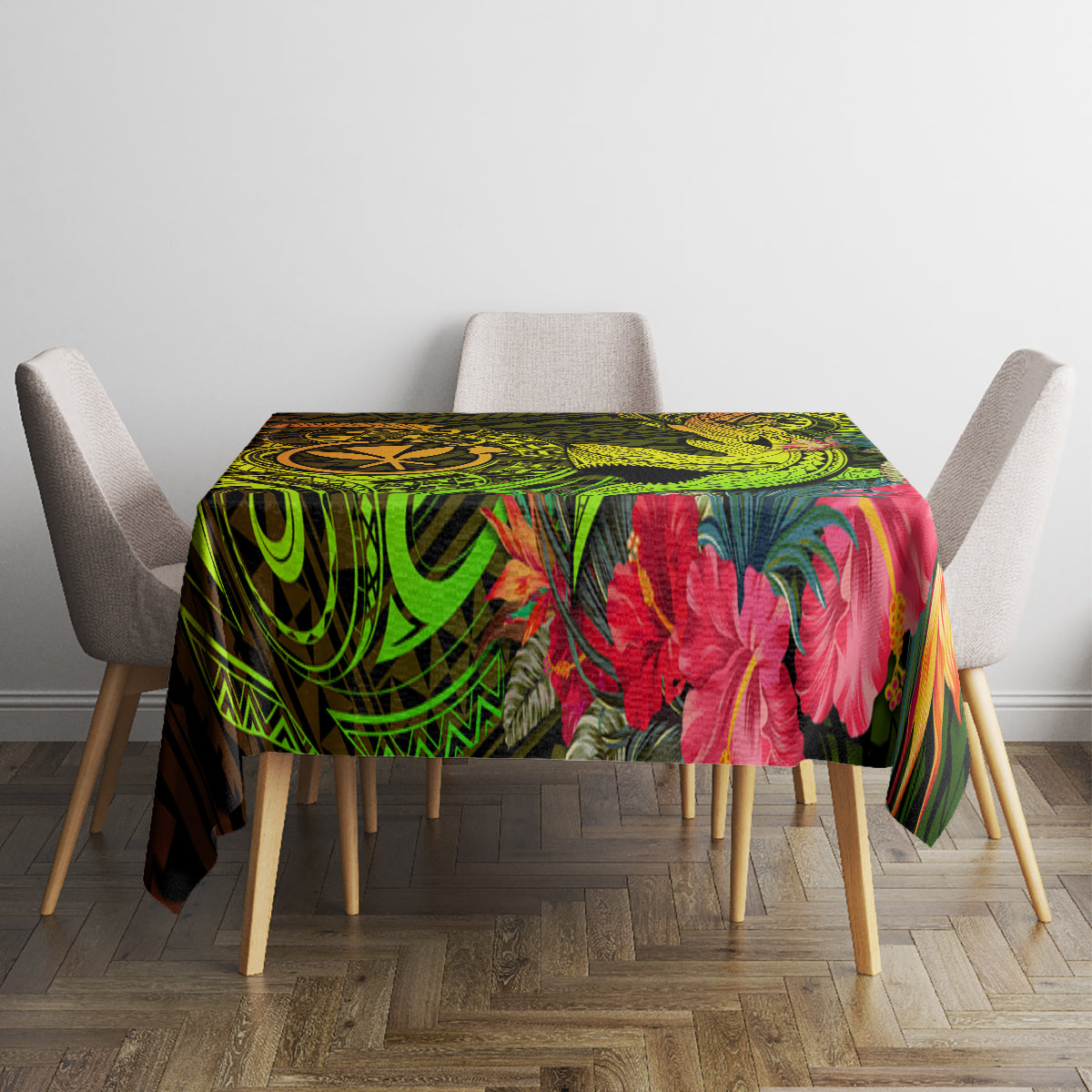 Hawaii Tablecloth Kanaka Map With Polynesian Shark Tattoo Reggae Unique - Wonder Print Shop