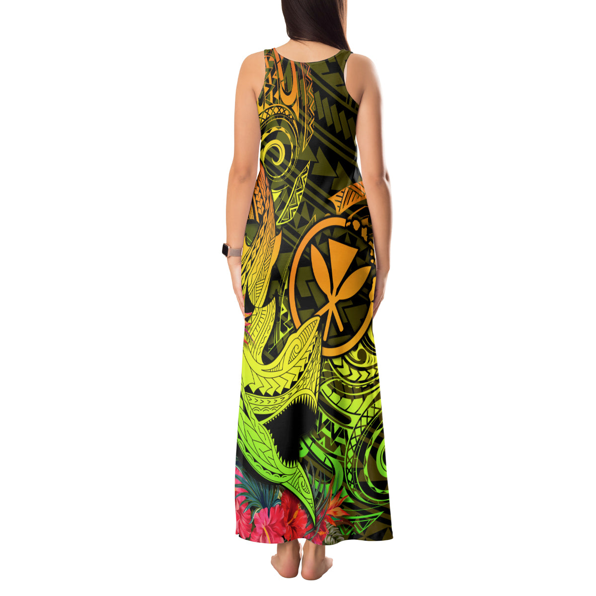 Hawaii Tank Maxi Dress Kanaka Map With Polynesian Shark Tattoo Reggae Unique - Wonder Print Shop