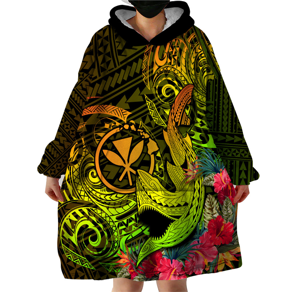 Hawaii Wearable Blanket Hoodie Kanaka Map With Polynesian Shark Tattoo Reggae Unique - Wonder Print Shop