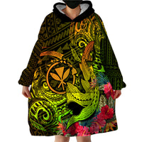 Hawaii Wearable Blanket Hoodie Kanaka Map With Polynesian Shark Tattoo Reggae Unique - Wonder Print Shop