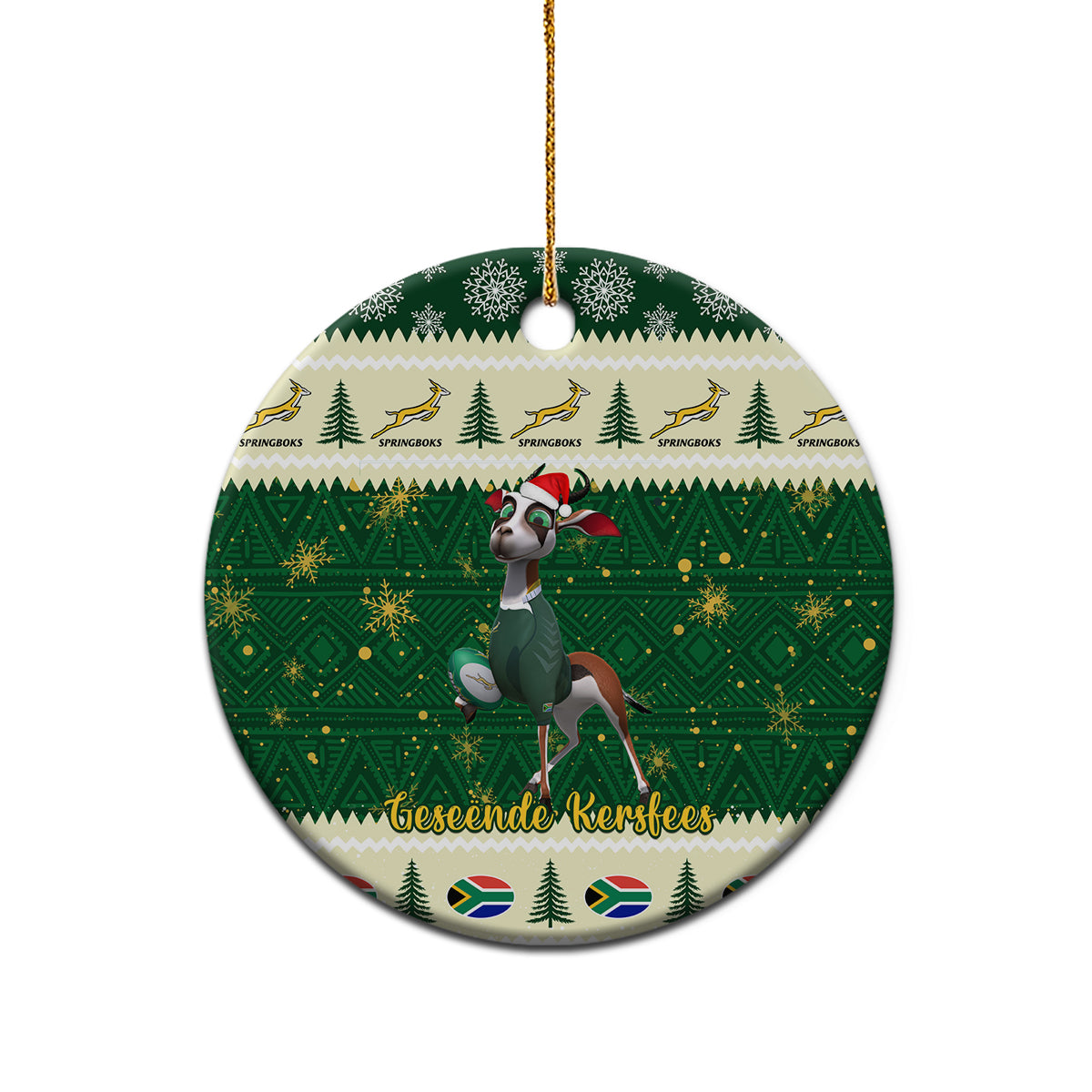 South Africa Rugby Christmas Ceramic Ornament Geseende Kersfees Springboks African Pattern - Wonder Print Shop