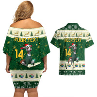 Custom South Africa Rugby Christmas Couples Matching Off Shoulder Short Dress and Hawaiian Shirt Geseende Kersfees Springboks African Pattern - Wonder Print Shop
