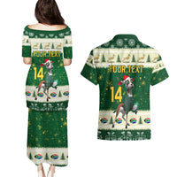 Custom South Africa Rugby Christmas Couples Matching Puletasi Dress and Hawaiian Shirt Geseende Kersfees Springboks African Pattern - Wonder Print Shop