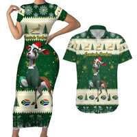 Custom South Africa Rugby Christmas Couples Matching Short Sleeve Bodycon Dress and Hawaiian Shirt Geseende Kersfees Springboks African Pattern - Wonder Print Shop