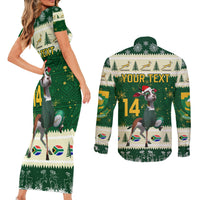 Custom South Africa Rugby Christmas Couples Matching Short Sleeve Bodycon Dress and Long Sleeve Button Shirt Geseende Kersfees Springboks African Pattern - Wonder Print Shop