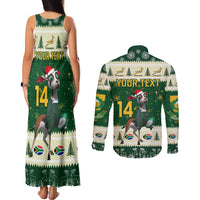 Custom South Africa Rugby Christmas Couples Matching Tank Maxi Dress and Long Sleeve Button Shirt Geseende Kersfees Springboks African Pattern - Wonder Print Shop