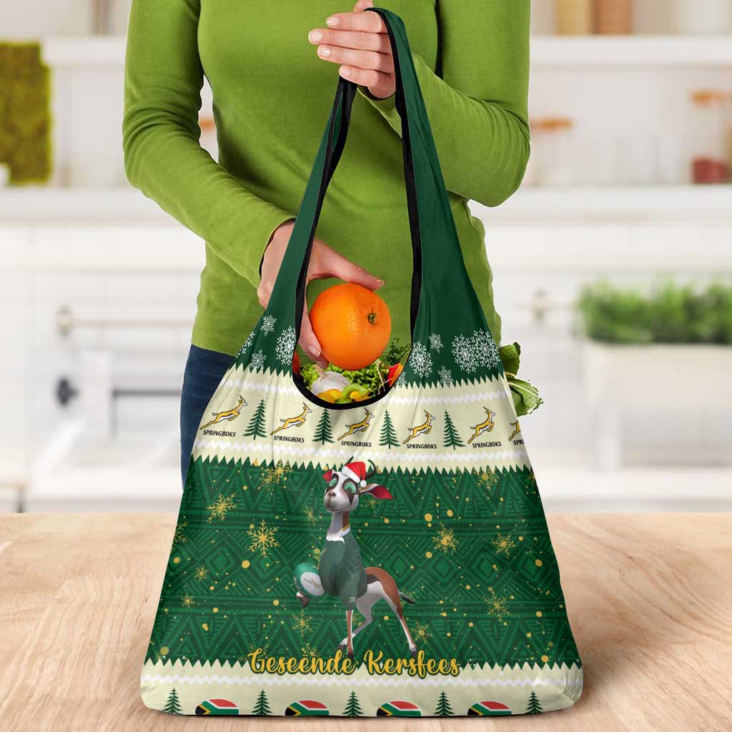 South Africa Rugby Christmas Grocery Bag Geseende Kersfees Springboks African Pattern