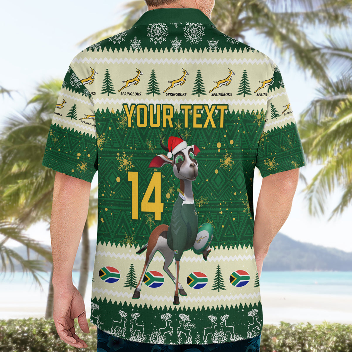 Custom South Africa Rugby Christmas Hawaiian Shirt Geseende Kersfees Springboks African Pattern - Wonder Print Shop