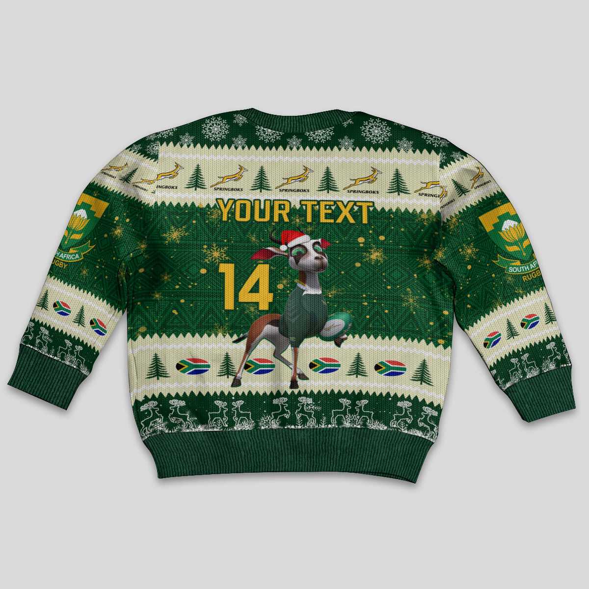 Custom South Africa Rugby Christmas Kid Ugly Christmas Sweater Geseende Kersfees Springboks African Pattern - Wonder Print Shop