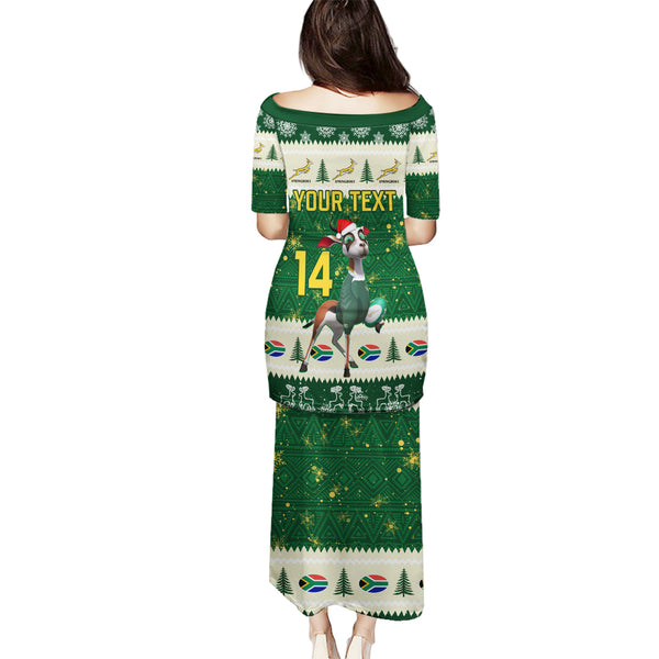 Custom South Africa Rugby Christmas Off The Shoulder Long Sleeve Dress Geseende Kersfees Springboks African Pattern LT14 main image 1