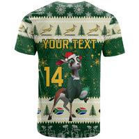 Custom South Africa Rugby Christmas T Shirt Geseende Kersfees Springboks African Pattern - Wonder Print Shop