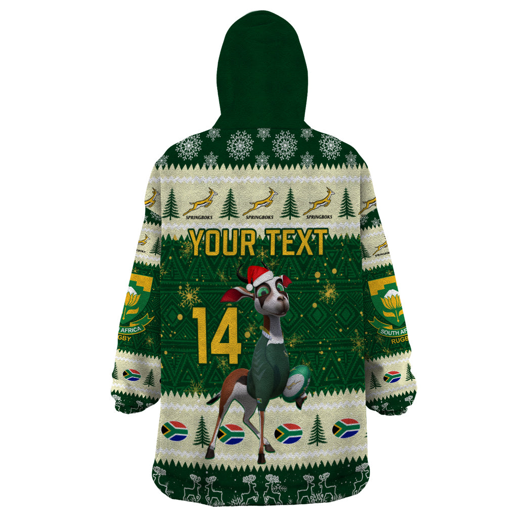 Custom South Africa Rugby Christmas Wearable Blanket Hoodie Geseende Kersfees Springboks African Pattern - Wonder Print Shop
