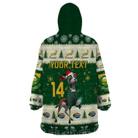 Custom South Africa Rugby Christmas Wearable Blanket Hoodie Geseende Kersfees Springboks African Pattern - Wonder Print Shop