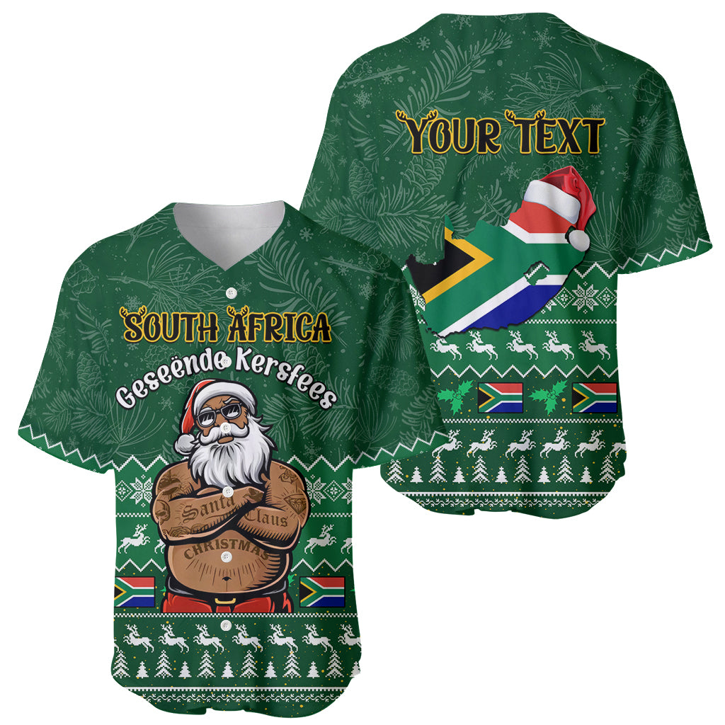 Personalised South Africa Christmas Baseball Jersey Cool Santa Claus With South African Map - Wonder Print Shop