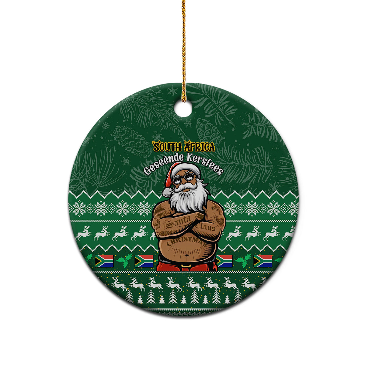 South Africa Christmas Ceramic Ornament Cool Santa Claus With South African Map - Wonder Print Shop