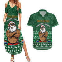 Personalised South Africa Christmas Couples Matching Summer Maxi Dress and Hawaiian Shirt Cool Santa Claus With South African Map - Wonder Print Shop
