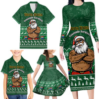 Personalised South Africa Christmas Family Matching Long Sleeve Bodycon Dress and Hawaiian Shirt Cool Santa Claus With South African Map - Wonder Print Shop