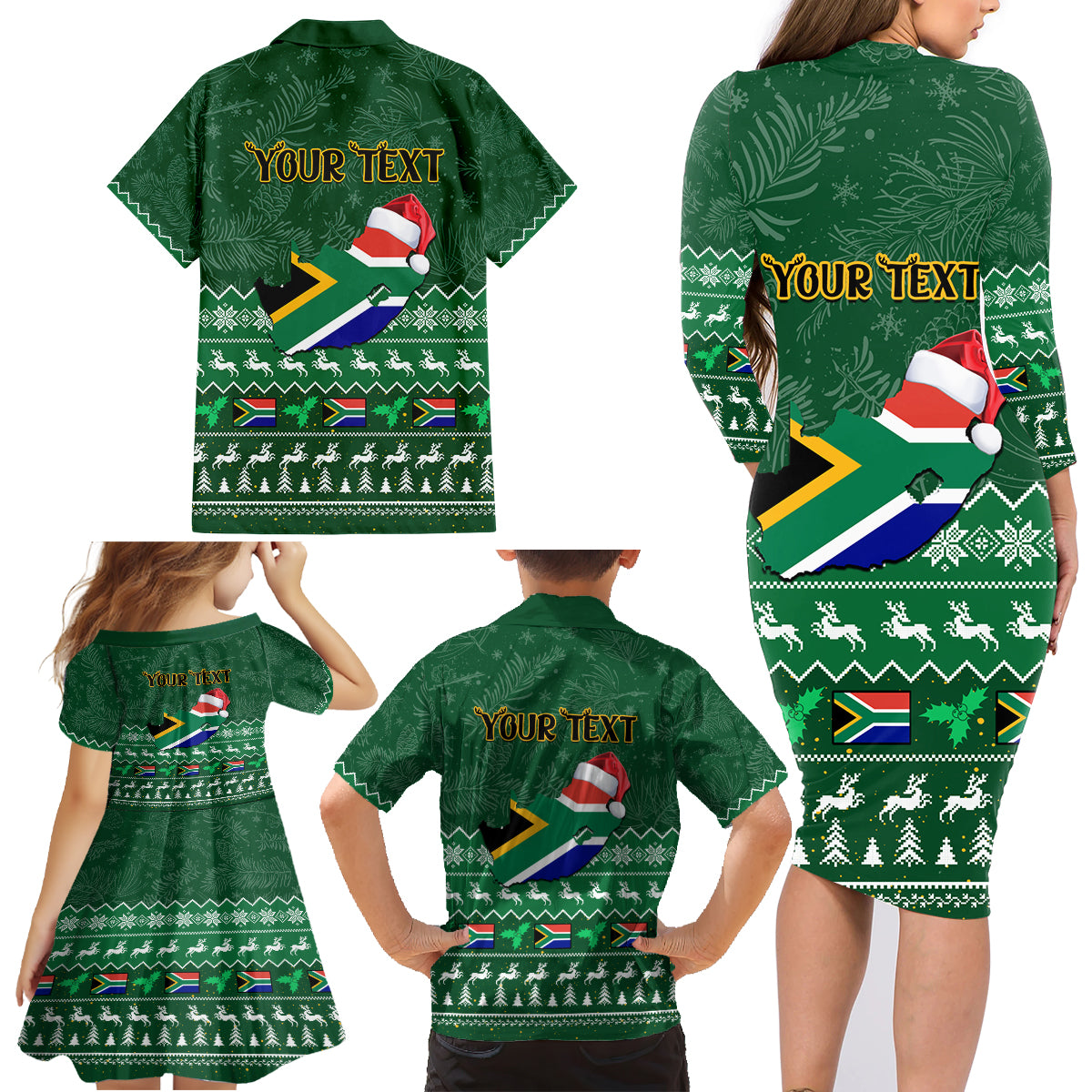 Personalised South Africa Christmas Family Matching Long Sleeve Bodycon Dress and Hawaiian Shirt Cool Santa Claus With South African Map - Wonder Print Shop